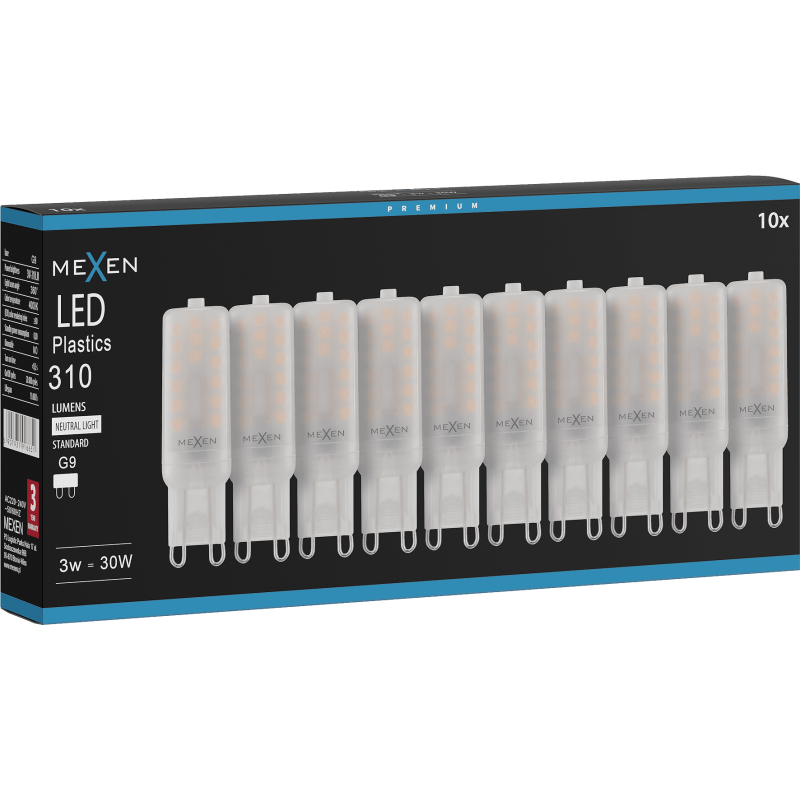 Mexen Aura 10x żarówka LED G9, 3W, Neutralna - 4000K, 310 lm - L120-G9-0340-01x10