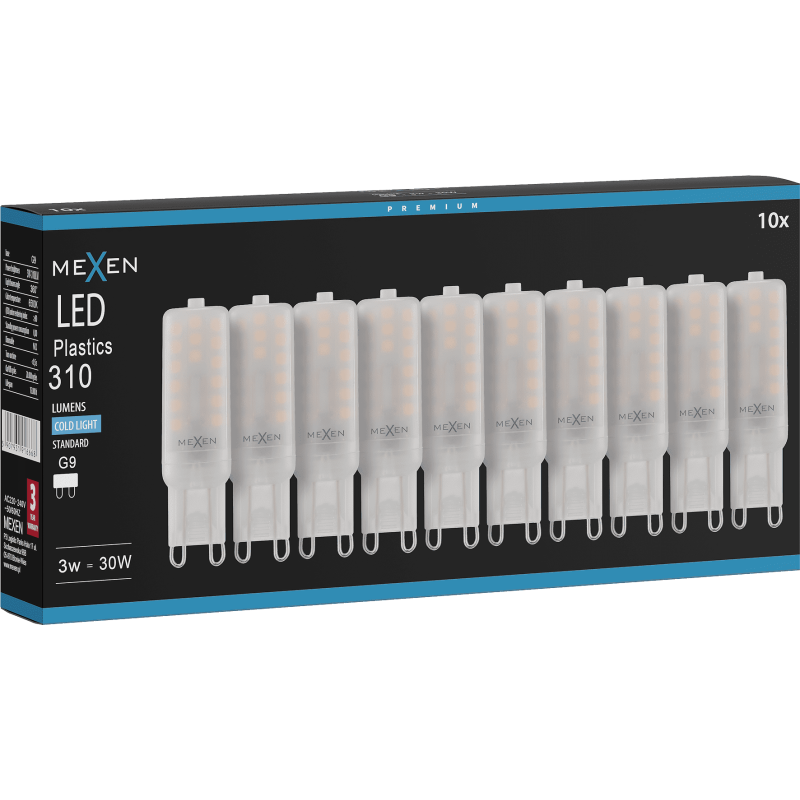 Mexen Aura 10x żarówka LED G9, 3W, Zimna - 6500K, 310 lm - L120-G9-0365-01x10