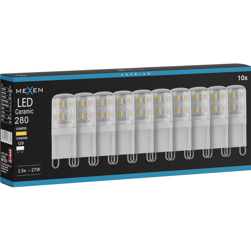 Mexen Aura 10x żarówka LED G9, 2,5W, Ciepła - 3000K, 280 lm - L121-G9-0230-01x10
