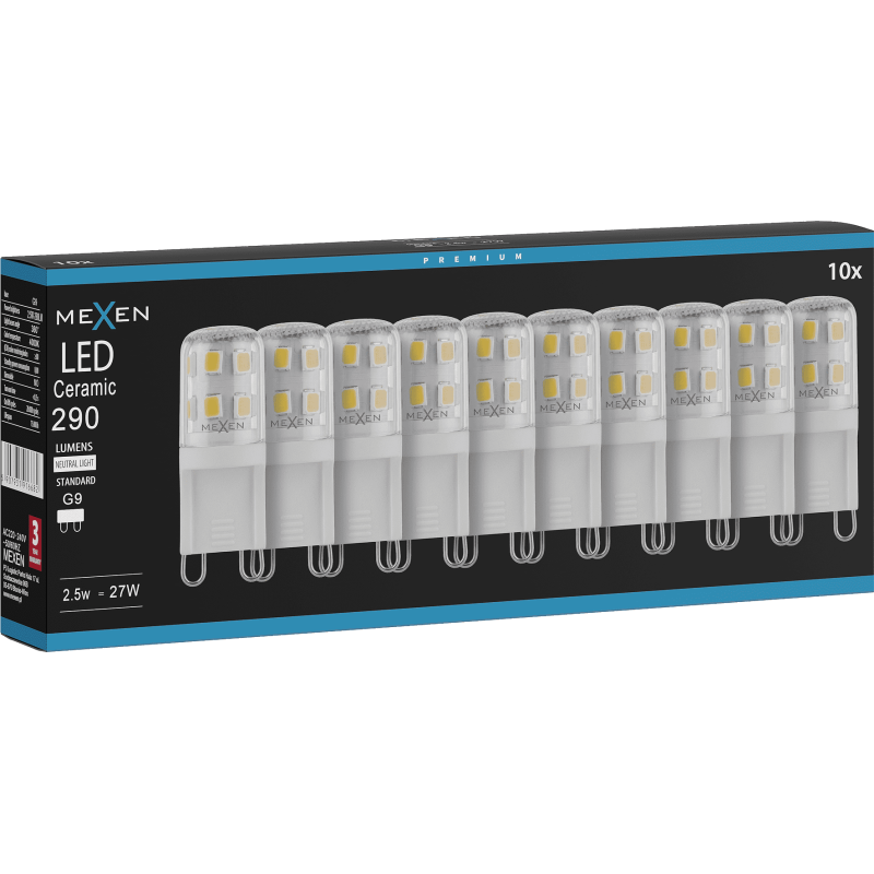 Mexen Aura 10x żarówka LED G9, 2,5W, Neutralna - 4000K, 290 lm - L121-G9-0240-01x10