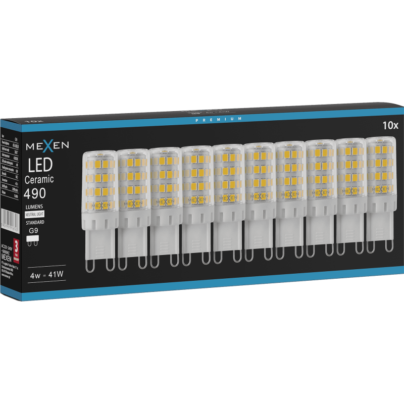 Mexen Aura 10x żarówka LED G9, 4W, Neutralna - 4000K, 490 lm - L121-G9-0440-01x10