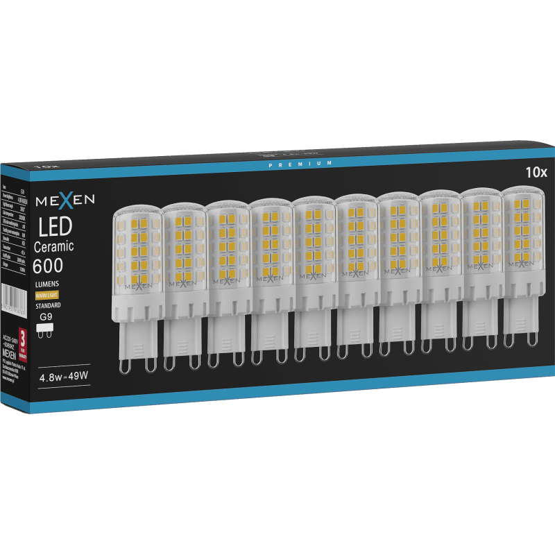 Mexen Aura 10x żarówka LED G9, 4,8W, Ciepła - 3000K, 600 lm - L121-G9-0530-01x10