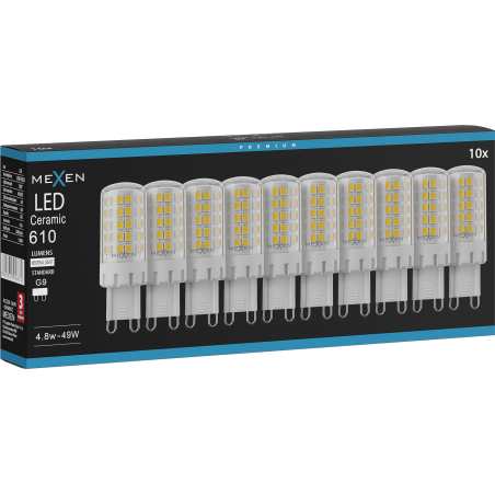 Mexen Aura 10x żarówka LED G9, 4,8W, Neutralna - 4000K, 610 lm - L121-G9-0540-01x10