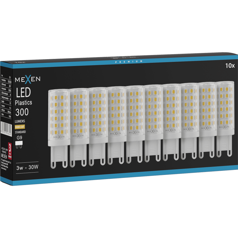 Mexen Aura 10x żarówka LED G9, 6W, Ciepła - 3000K, 660 lm - L121-G9-0630-01x10