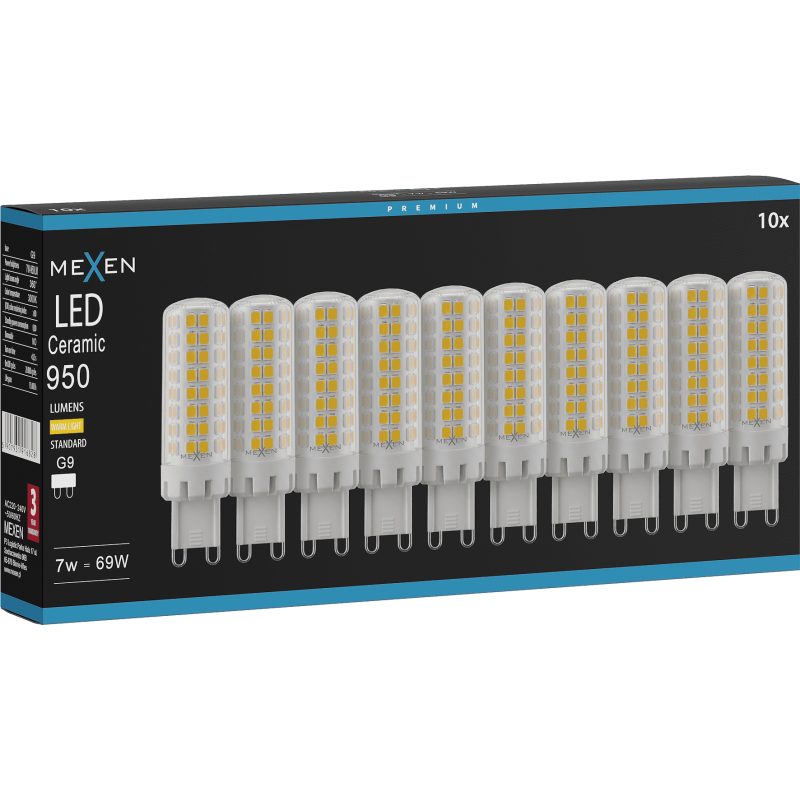 Mexen Aura 10x żarówka LED G9, 7W, Ciepła - 3000K, 950 lm - L121-G9-0730-01x10