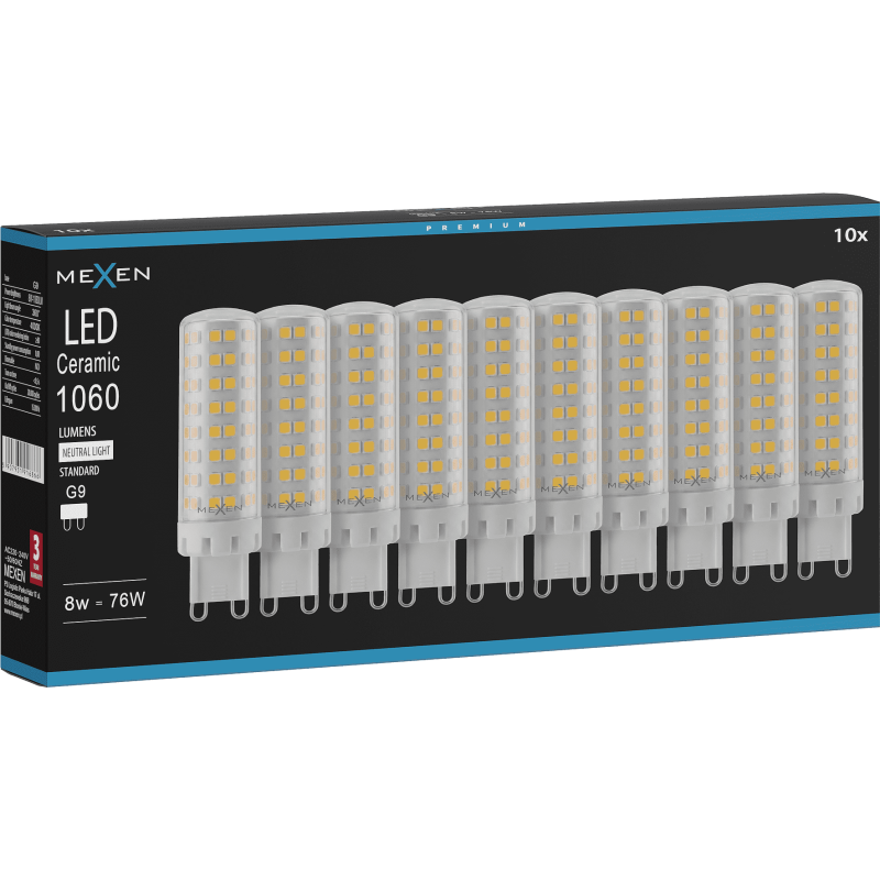 Mexen Aura 10x żarówka LED G9, 8W, Neutralna - 4000K, 1060 lm - L121-G9-0840-01x10