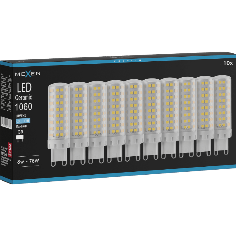 Mexen Aura 10x żarówka LED G9, 8W, Zimna - 6500K, 1060 lm - L121-G9-0865-01x10