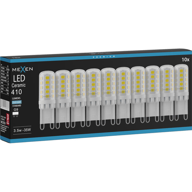Mexen Aura 10x żarówka LED ściemnialna G9, 3,5W, Zimna - 6500K, 410 lm - L122-G9-0365-01x10