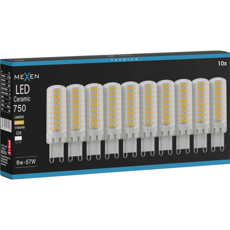 Mexen Aura 10x żarówka LED ściemnialna G9, 6W, Ciepła - 3000K, 750 lm - L122-G9-0630-01x10