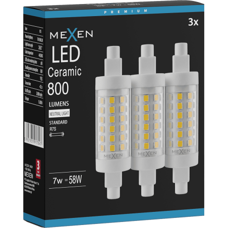 Mexen Vega 3x żarówka LED ściemnialna R7S, 7W, Neutralna - 4000K, 800 lm - L125-R7S-0740-01x03