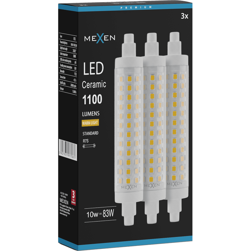 Mexen Vega 3x żarówka LED ściemnialna R7S, 10W, Ciepła - 3000K, 1100 lm - L125-R7S-1030-02x03