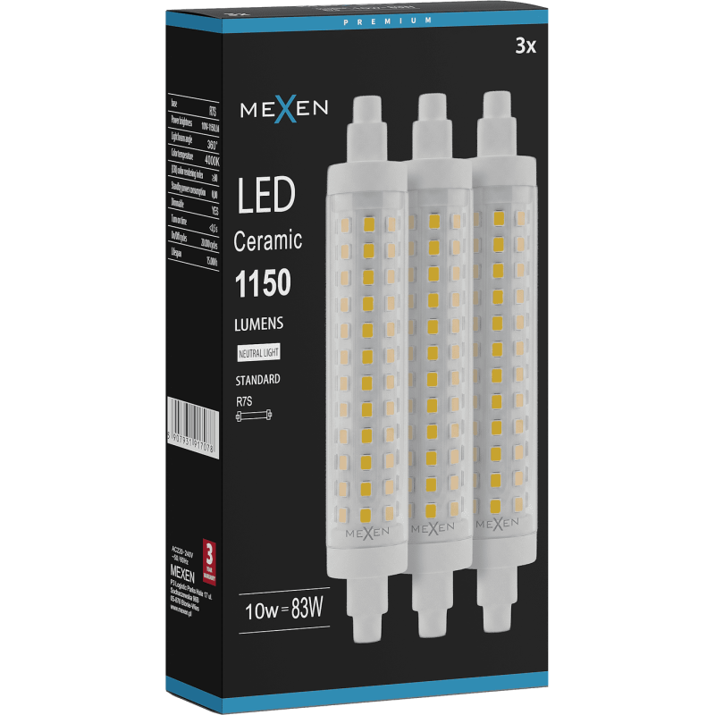 Mexen Vega 3x żarówka LED ściemnialna R7S, 10W, Neutralna - 4000K, 1150 lm - L125-R7S-1040-02x03