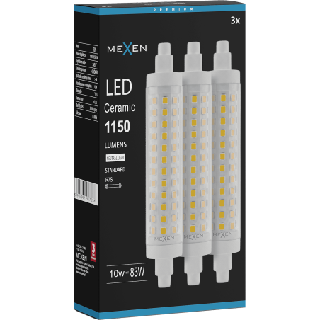 Mexen Vega 3x żarówka LED ściemnialna R7S, 10W, Neutralna - 4000K, 1150 lm - L125-R7S-1040-02x03
