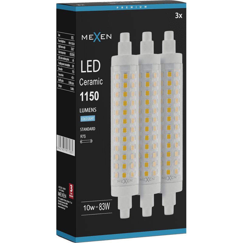 Mexen Vega 3x żarówka LED ściemnialna R7S, 10W, Zimna - 6500K, 1150 lm - L125-R7S-1065-02x03