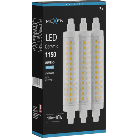 Mexen Vega 3x żarówka LED ściemnialna R7S, 10W, Zimna - 6500K, 1150 lm - L125-R7S-1065-02x03