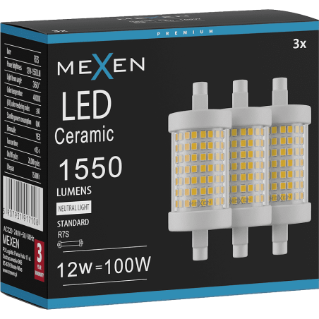 Mexen Vega 3x żarówka LED ściemnialna R7S, 12W, Neutralna - 4000K, 1550 lm - L125-R7S-1240-01x03