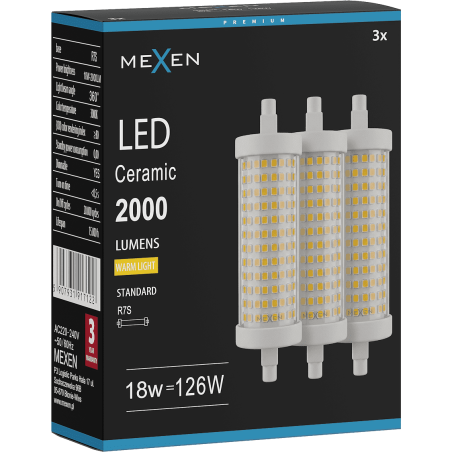 Mexen Vega 3x żarówka LED ściemnialna R7S, 18W, Ciepła - 3000K, 2000 lm - L125-R7S-1830-02x03