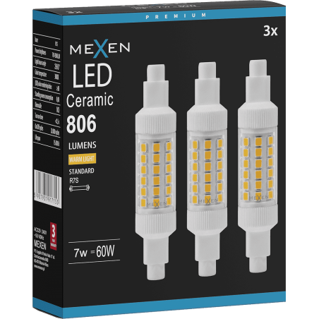 Mexen Vega 3x żarówka LED R7S, 7W, Ciepła - 3000K, 806 lm - L126-R7S-0730-01x03