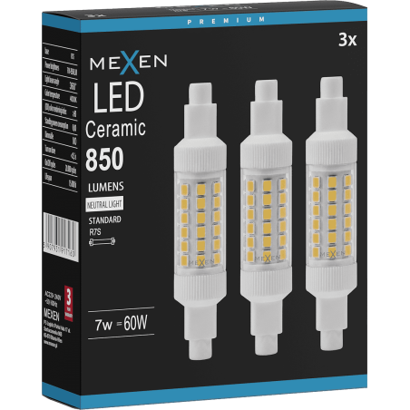 Mexen Vega 3x żarówka LED R7S, 7W, Neutralna - 4000K, 850 lm - L126-R7S-0740-01x03