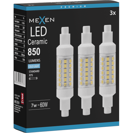 Mexen Vega 3x żarówka LED R7S, 7W, Zimna - 6500K, 850 lm - L126-R7S-0765-01x03