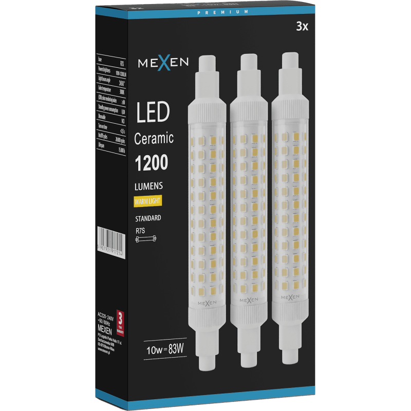 Mexen Vega 3x żarówka LED R7S, 10W, Ciepła - 3000K, 1200 lm - L126-R7S-1030-02x03