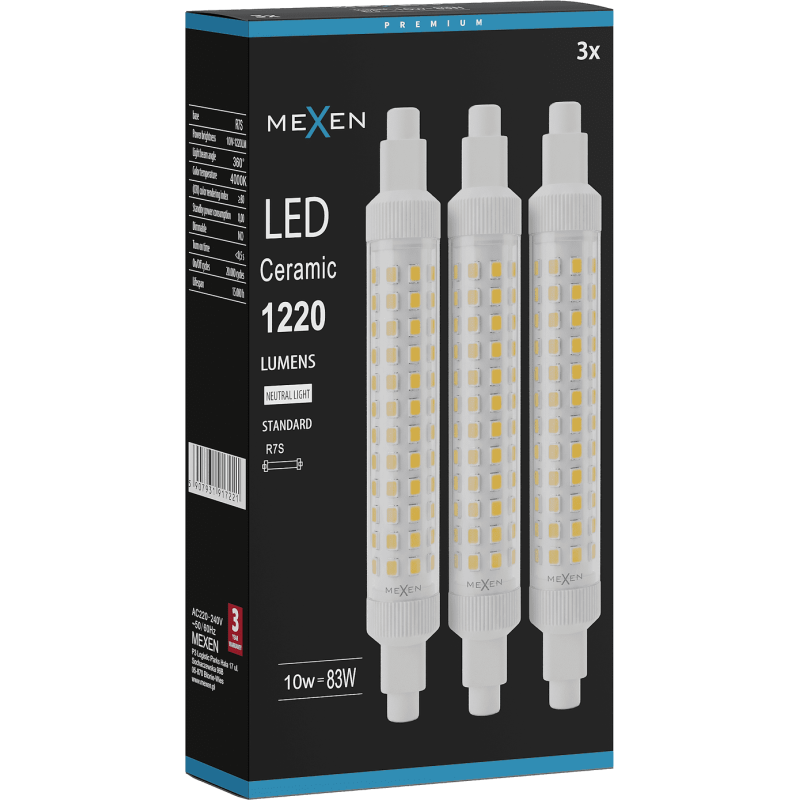 Mexen Vega 3x żarówka LED R7S, 10W, Neutralna - 4000K, 1220 lm - L126-R7S-1040-02x03