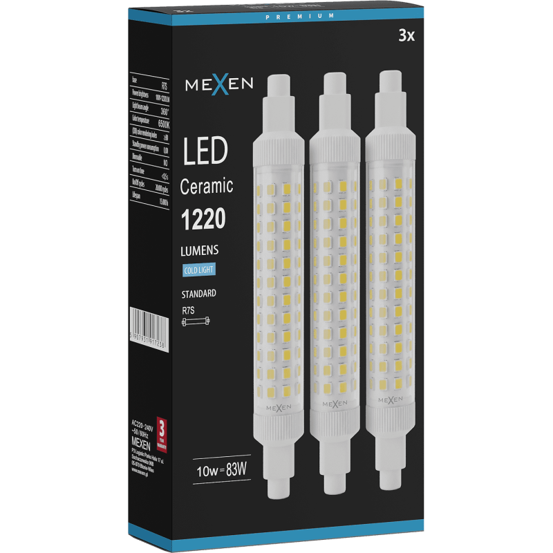 Mexen Vega 3x żarówka LED R7S, 10W, Zimna - 6500K, 1220 lm - L126-R7S-1065-02x03