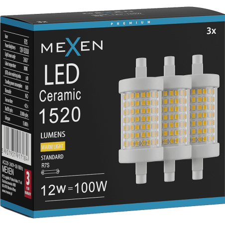 Mexen Vega 3x żarówka LED R7S, 12W, Ciepła - 3000K, 1520 lm - L126-R7S-1230-01x03