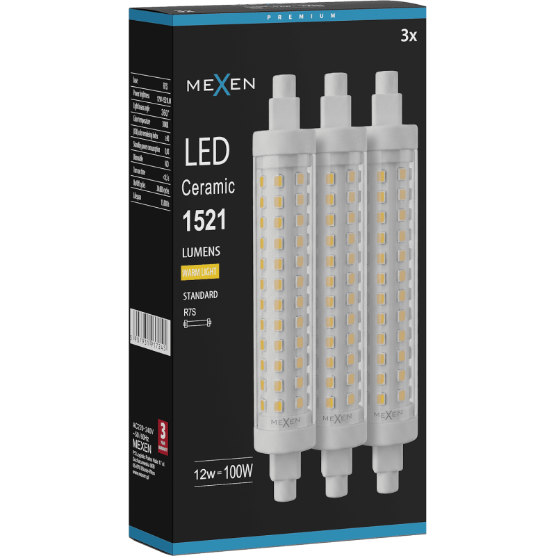Mexen Vega 3x żarówka LED R7S, 12W, Ciepła - 3000K, 1521 lm - L126-R7S-1230-02x03
