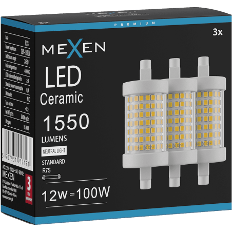 Mexen Vega 3x żarówka LED R7S, 12W, Neutralna - 4000K, 1550 lm - L126-R7S-1240-01x03