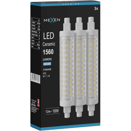 Mexen Vega 3x żarówka LED R7S, 12W, Zimna - 6500K, 1560 lm - L126-R7S-1265-02x03