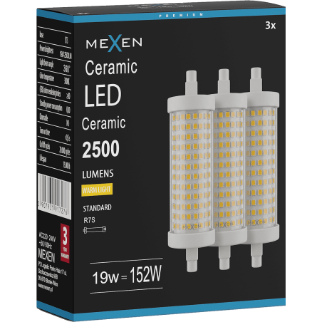 Mexen Vega 3x żarówka LED R7S, 19W, Ciepła - 3000K, 2500 lm - L126-R7S-1930-02x03