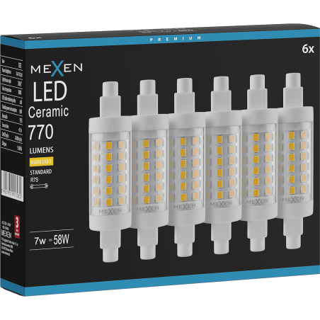 Mexen Vega 6x żarówka LED ściemnialna R7S, 7W, Ciepła - 3000K, 770 lm - L125-R7S-0730-01x06