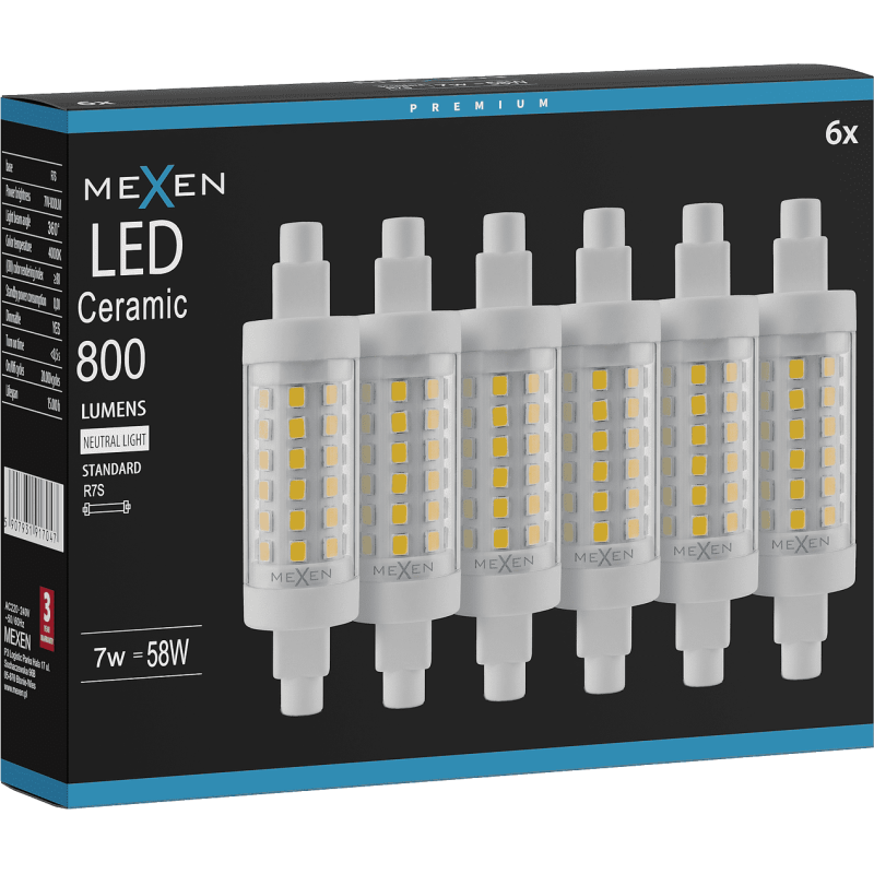 Mexen Vega 6x żarówka LED ściemnialna R7S, 7W, Neutralna - 4000K, 800 lm - L125-R7S-0740-01x06
