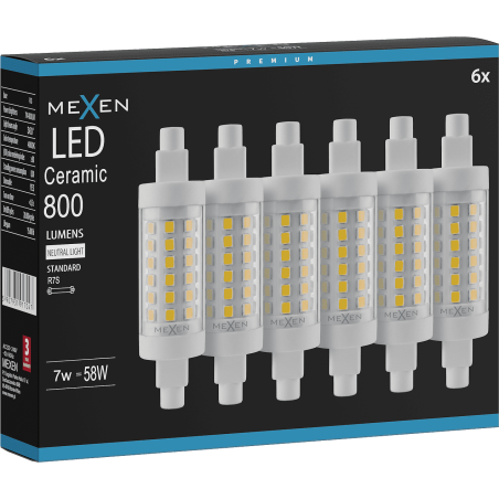 Mexen Vega 6x żarówka LED ściemnialna R7S, 7W, Neutralna - 4000K, 800 lm - L125-R7S-0740-01x06