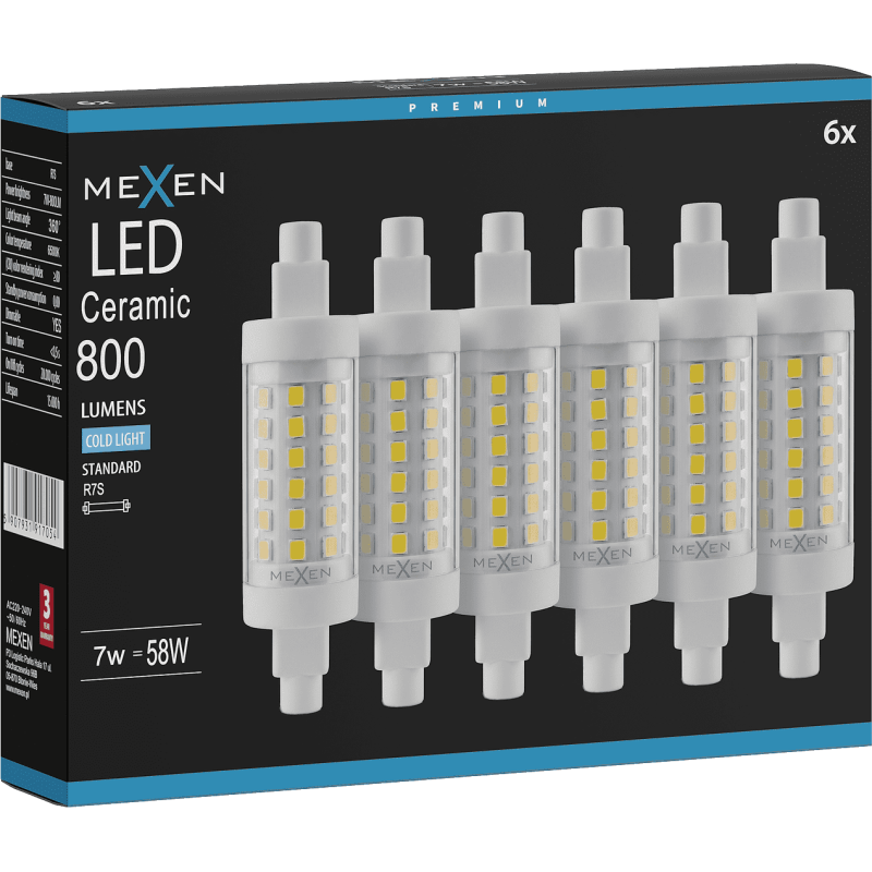 Mexen Vega 6x żarówka LED ściemnialna R7S, 7W, Zimna - 6500K, 800 lm - L125-R7S-0765-01x06