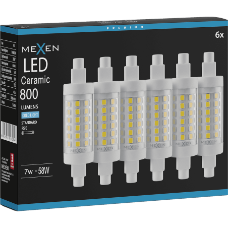 Mexen Vega 6x żarówka LED ściemnialna R7S, 7W, Zimna - 6500K, 800 lm - L125-R7S-0765-01x06