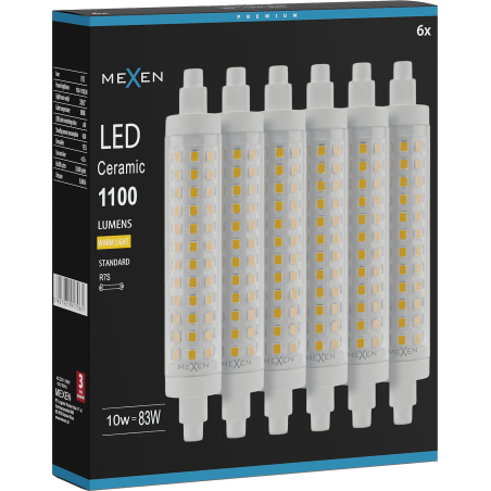 Mexen Vega 6x żarówka LED ściemnialna R7S, 10W, Ciepła - 3000K, 1100 lm - L125-R7S-1030-02x06