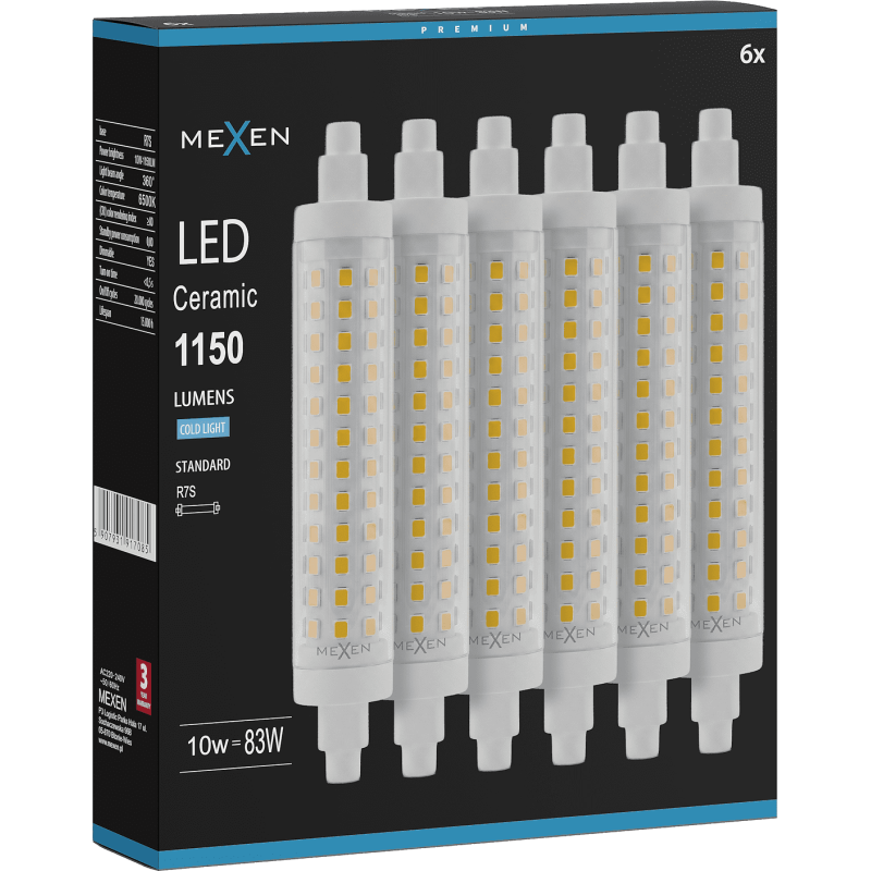 Mexen Vega 6x żarówka LED ściemnialna R7S, 10W, Zimna - 6500K, 1150 lm - L125-R7S-1065-02x06