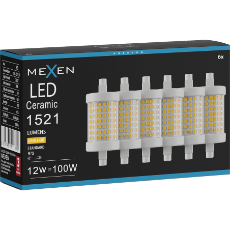 Mexen Vega 6x żarówka LED ściemnialna R7S, 12W, Ciepła - 3000K, 1521 lm - L125-R7S-1230-01x06