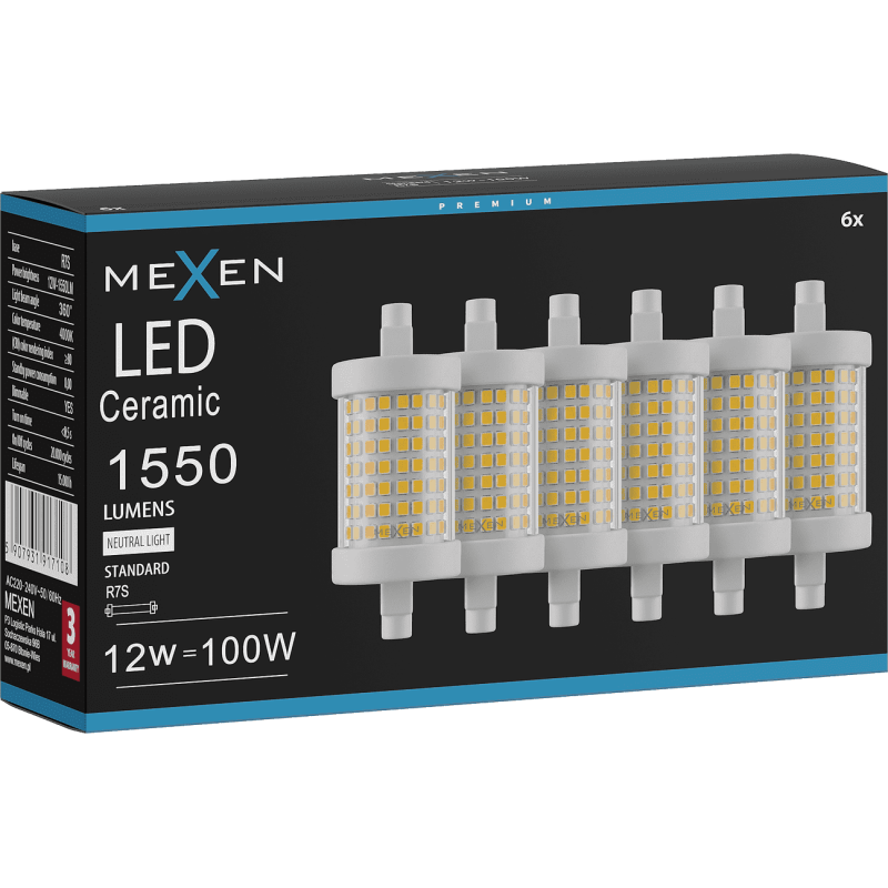 Mexen Vega 6x żarówka LED ściemnialna R7S, 12W, Neutralna - 4000K, 1550 lm - L125-R7S-1240-01x06