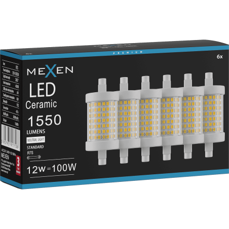 Mexen Vega 6x żarówka LED ściemnialna R7S, 12W, Neutralna - 4000K, 1550 lm - L125-R7S-1240-01x06