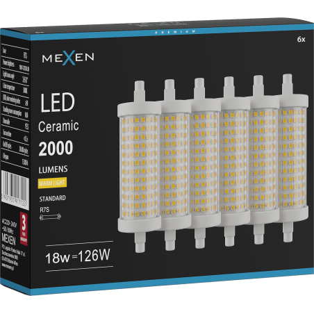 Mexen Vega 6x żarówka LED ściemnialna R7S, 18W, Ciepła - 3000K, 2000 lm - L125-R7S-1830-02x06
