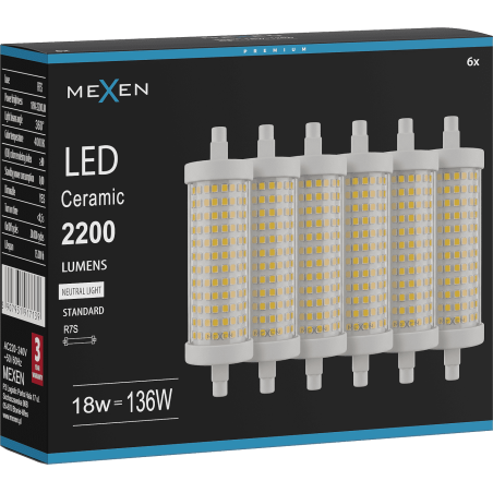 Mexen Vega 6x żarówka LED ściemnialna R7S, 18W, Neutralna - 4000K, 2200 lm - L125-R7S-1840-02x06