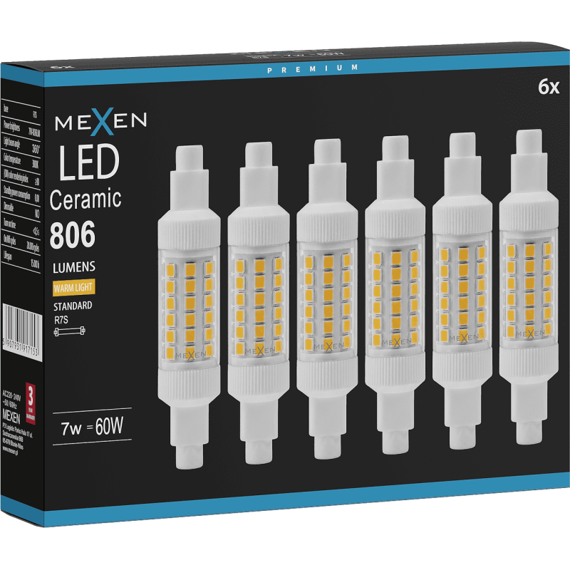 Mexen Vega 6x żarówka LED R7S, 7W, Ciepła - 3000K, 806 lm - L126-R7S-0730-01x06
