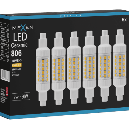 Mexen Vega 6x żarówka LED R7S, 7W, Ciepła - 3000K, 806 lm - L126-R7S-0730-01x06