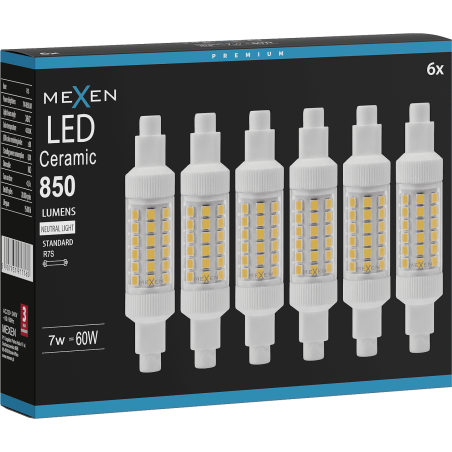 Mexen Vega 6x żarówka LED R7S, 7W, Neutralna - 4000K, 850 lm - L126-R7S-0740-01x06