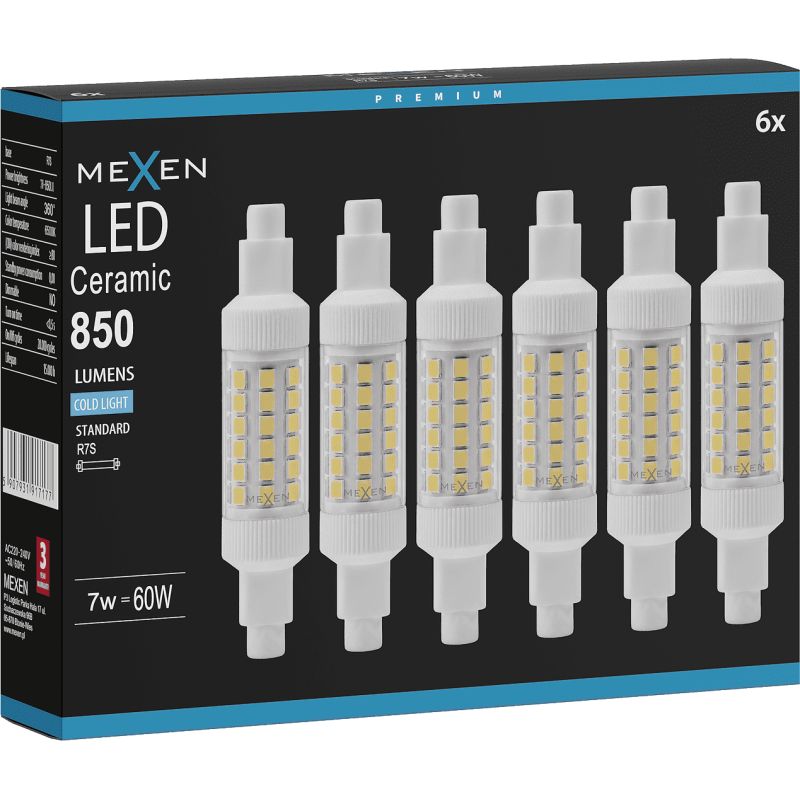 Mexen Vega 6x żarówka LED R7S, 7W, Zimna - 6500K, 850 lm - L126-R7S-0765-01x06