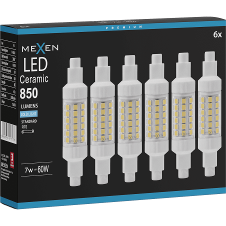 Mexen Vega 6x żarówka LED R7S, 7W, Zimna - 6500K, 850 lm - L126-R7S-0765-01x06