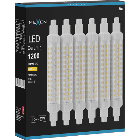 Mexen Vega 6x żarówka LED R7S, 10W, Ciepła - 3000K, 1200 lm - L126-R7S-1030-02x06